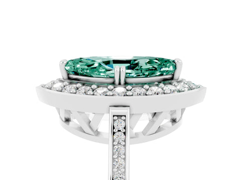 White gold Marquise Cut Green Sapphire Halo Ring with Split Shank and Four-Prong Setting_5