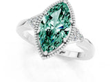 White gold Marquise Cut Green Sapphire Halo Ring with Tapered Band and Four-Prong Setting_1