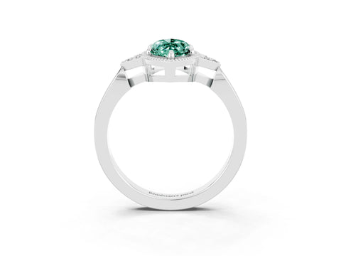 White gold Marquise Cut Green Sapphire Halo Ring with Tapered Band and Four-Prong Setting_3