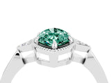 White gold Marquise Cut Green Sapphire Halo Ring with Tapered Band and Four-Prong Setting_4