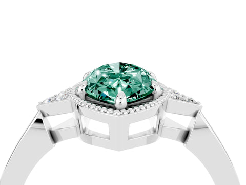 White gold Marquise Cut Green Sapphire Halo Ring with Tapered Band and Four-Prong Setting_4