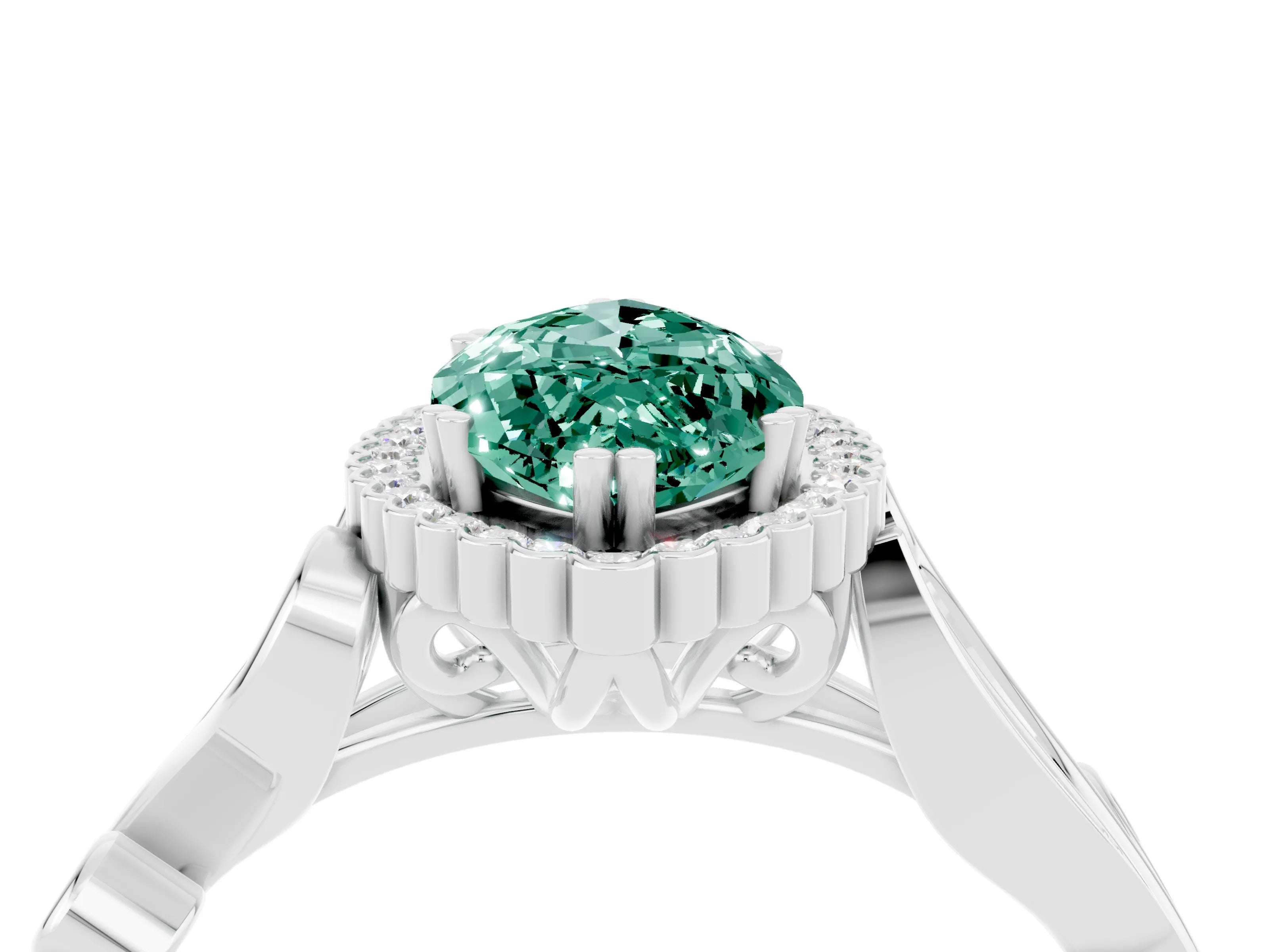 White gold Marquise Cut Green Sapphire Halo Ring with Vintage Split Shank and Four-Prong Setting_28