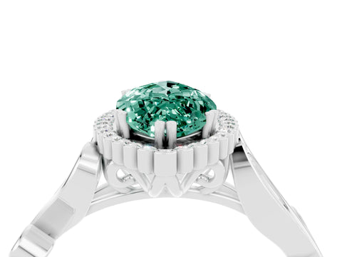 White gold Marquise Cut Green Sapphire Halo Ring with Vintage Split Shank and Four-Prong Setting_28