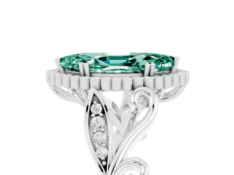 White gold Marquise Cut Green Sapphire Halo Ring with Vintage Split Shank and Four-Prong Setting_29