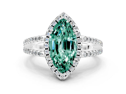 White gold Marquise Cut Green Sapphire Halo Split Shank Engagement Ring_12