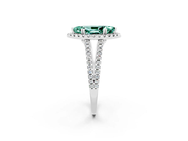 White gold Marquise Cut Green Sapphire Halo Split Shank Engagement Ring