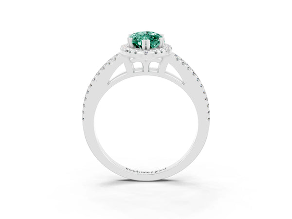 Platinum Marquise Cut Green Sapphire Halo Split Shank Engagement Ring