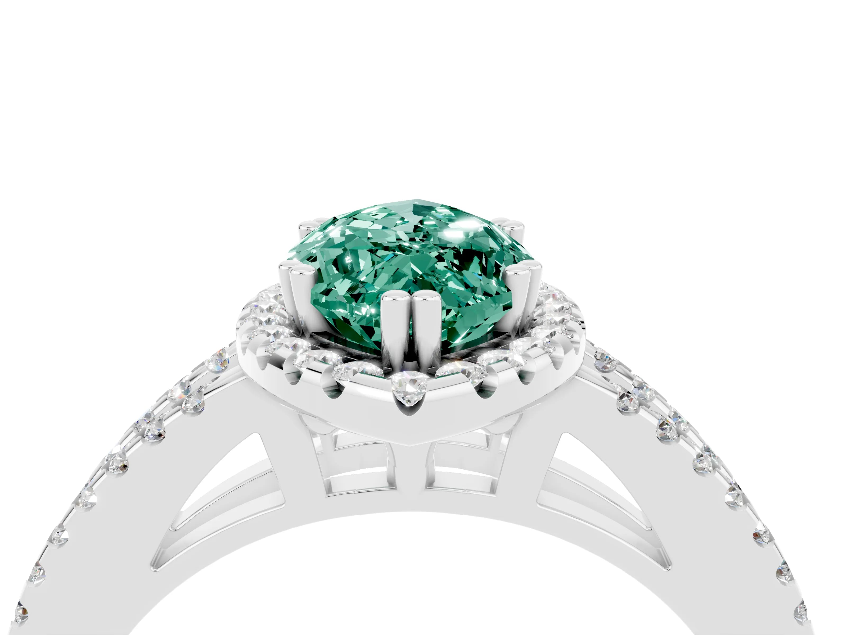 White gold Marquise Cut Green Sapphire Halo Split Shank Engagement Ring_16