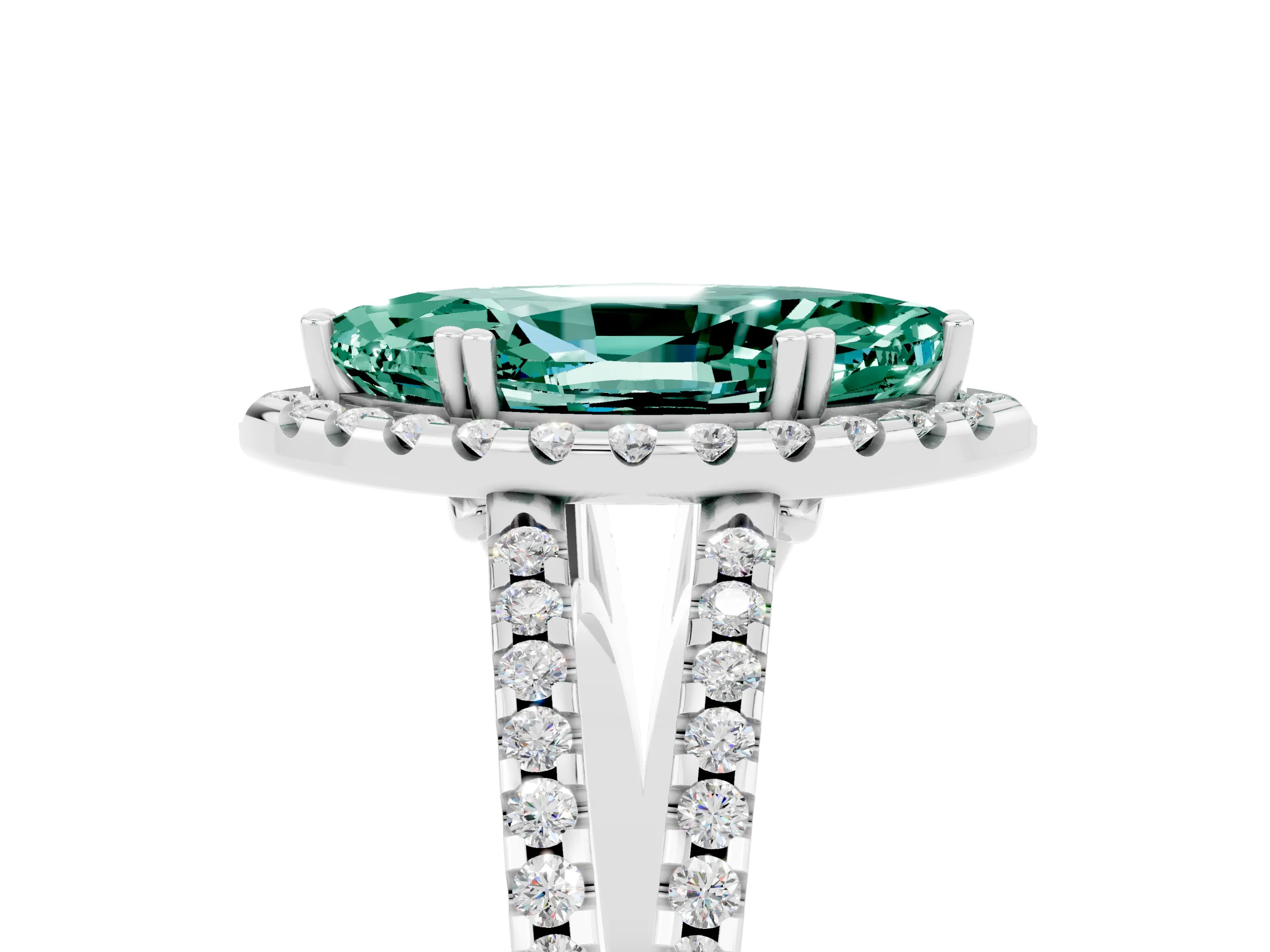 White gold Marquise Cut Green Sapphire Halo Split Shank Engagement Ring_17