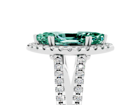 White gold Marquise Cut Green Sapphire Halo Split Shank Engagement Ring_17