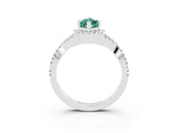 White gold Marquise Cut Green Sapphire  Halo Twist Band Solitaire Prong Setting Ring_33