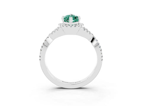 White gold Marquise Cut Green Sapphire Halo Twist Band Solitaire Prong Setting Ring_3