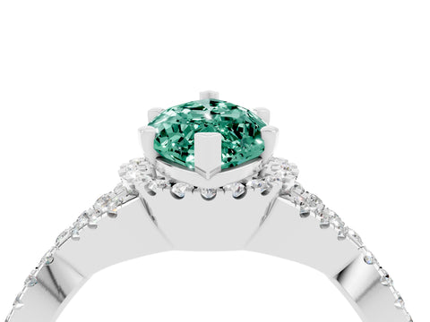 White gold Marquise Cut Green Sapphire Halo Twist Band Solitaire Prong Setting Ring_4