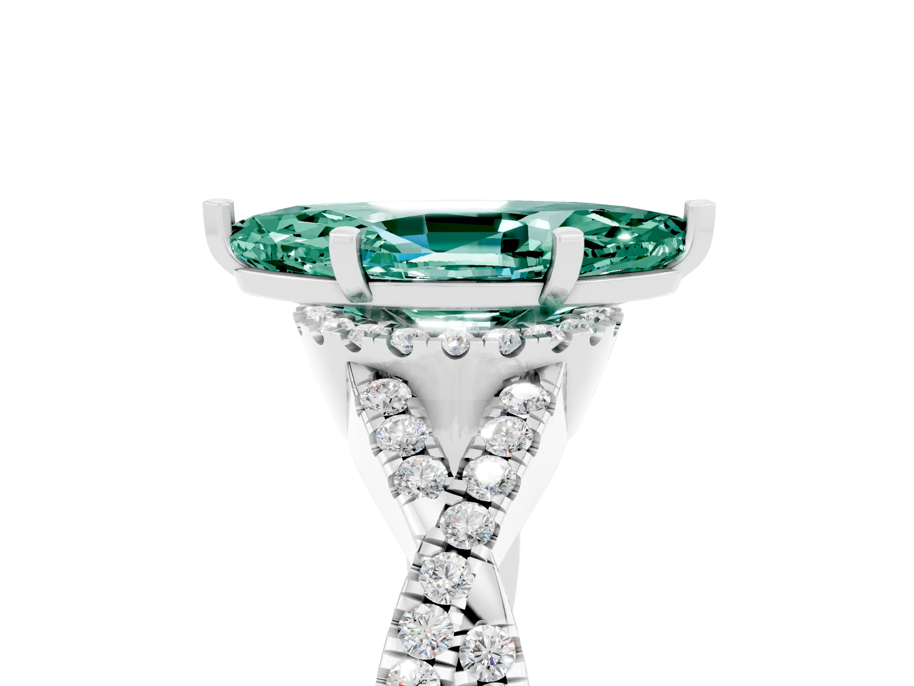 White gold Marquise Cut Green Sapphire Halo Twist Band Solitaire Prong Setting Ring_5