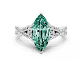 White gold Marquise Cut Green Sapphire Halo Twist Band Solitaire Prong Setting Ring