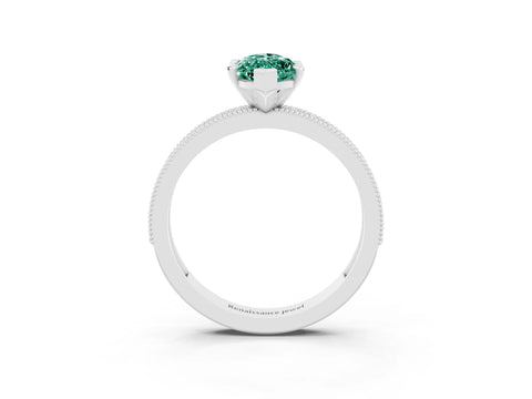 White gold Marquise Cut Green Sapphire Milgrain Pavé Engagement Ring with Four-Prong Setting_3