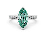 White gold Marquise Cut Green Sapphire Milgrain Pavé Engagement Ring with Four-Prong Setting