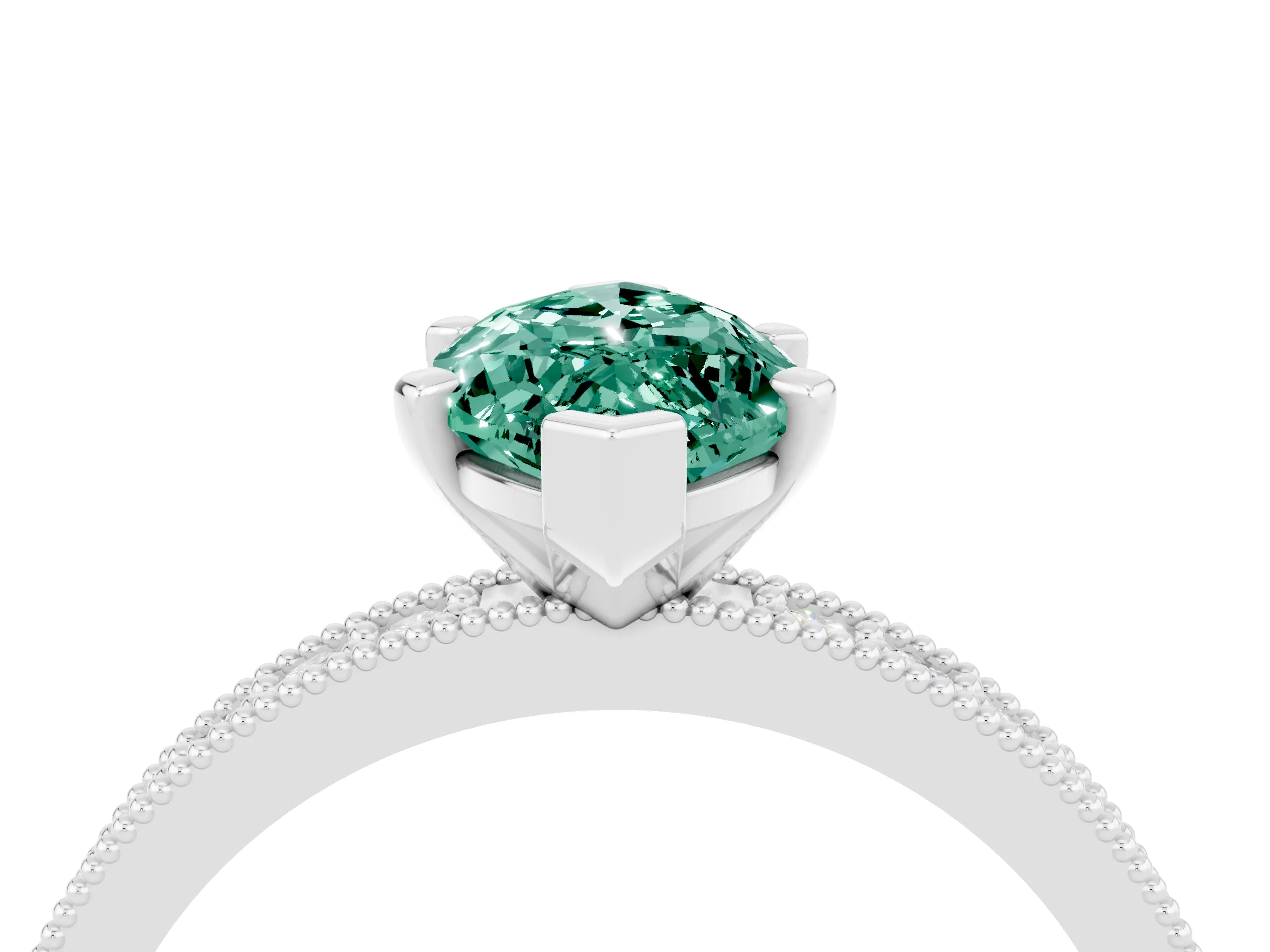 White gold Marquise Cut Green Sapphire Milgrain Pavé Engagement Ring with Four-Prong Setting_4