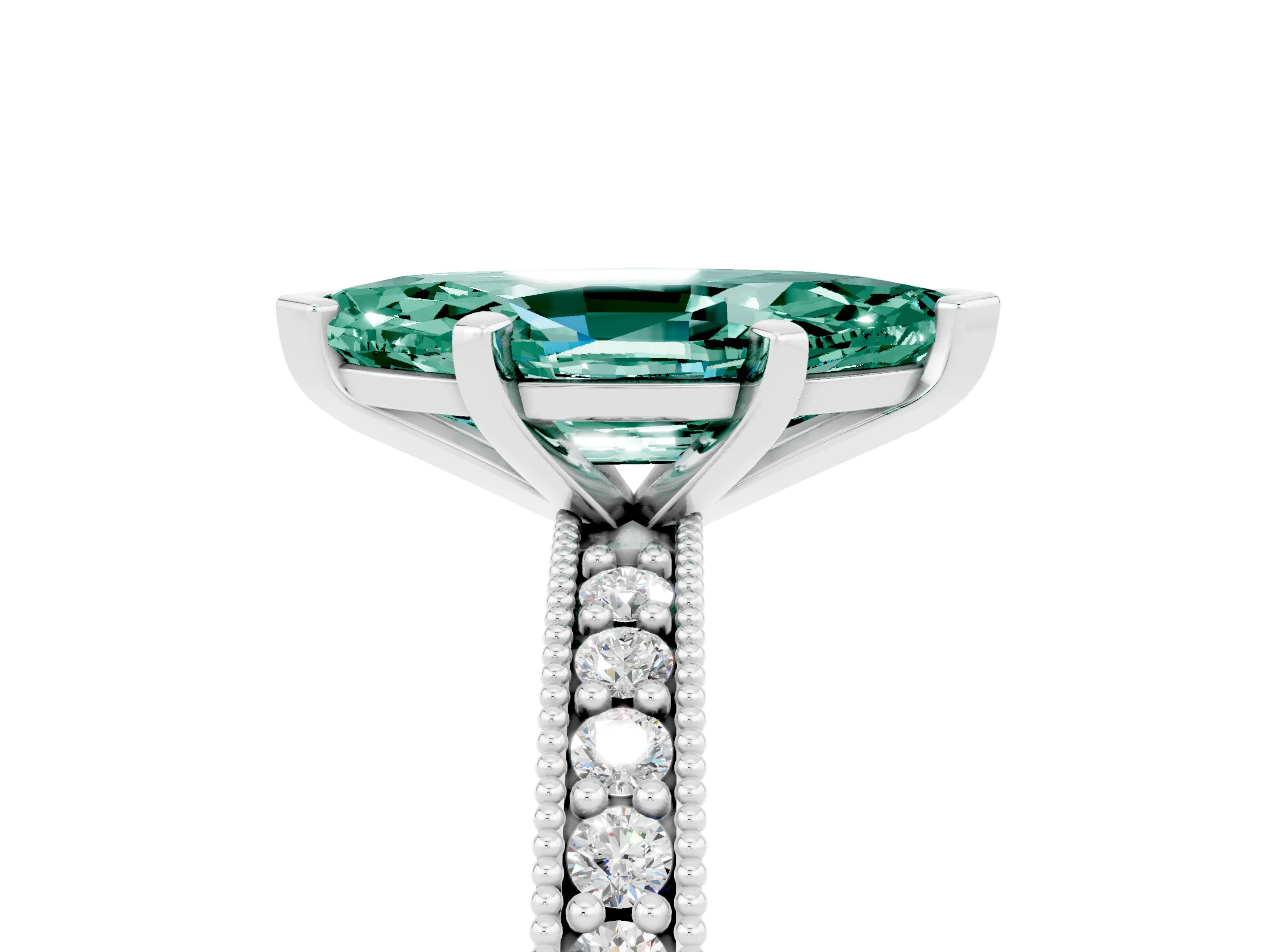 White gold Marquise Cut Green Sapphire Milgrain Pavé Engagement Ring with Four-Prong Setting_5