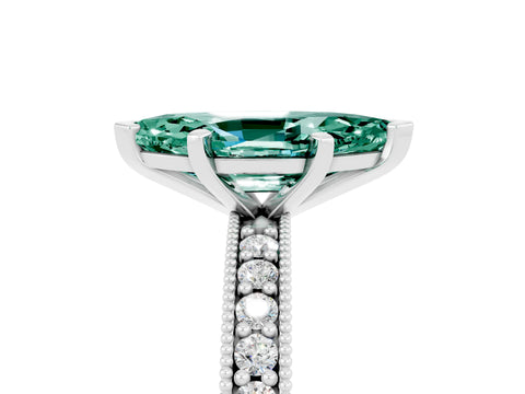 White gold Marquise Cut Green Sapphire Milgrain Pavé Engagement Ring with Four-Prong Setting_5