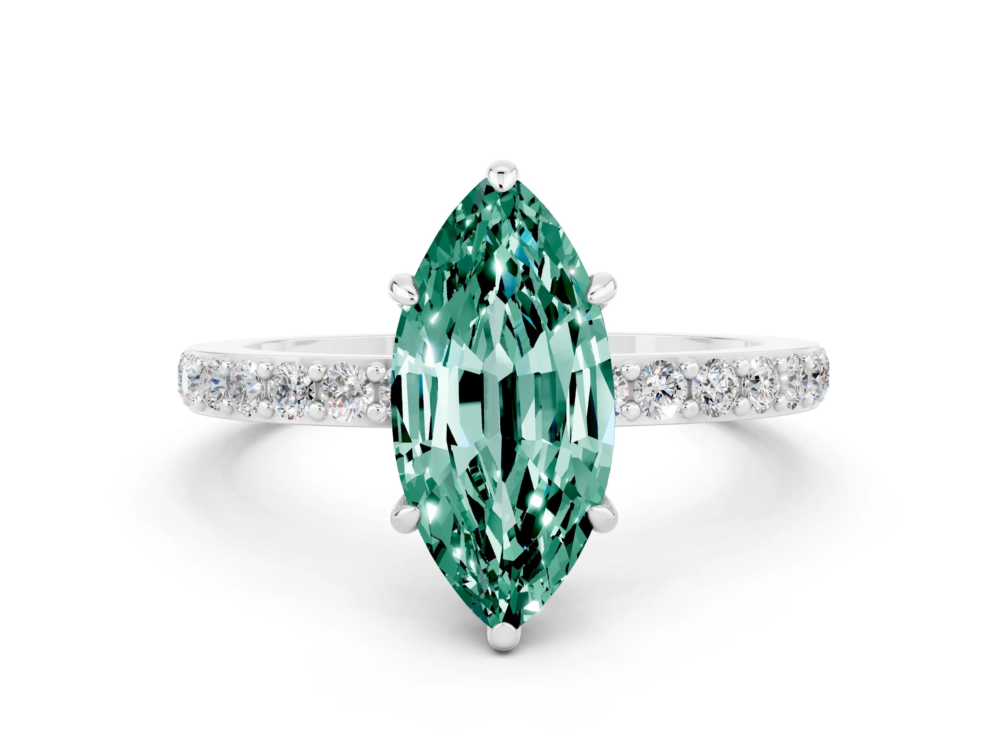 White gold Marquise Cut Green Sapphire Pavé Engagement Ring with Round  Accents and Prong Setting_24