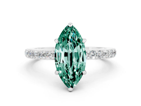 White gold Marquise Cut Green Sapphire Pavé Engagement Ring with Round  Accents and Prong Setting_24