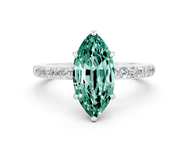 Silver Marquise Cut Green Sapphire Pavé Engagement Ring with Round  Accents and Prong Setting