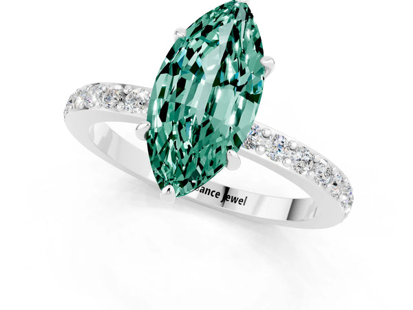 Platinum Marquise Cut Green Sapphire Pavé Engagement Ring with Round  Accents and Prong Setting