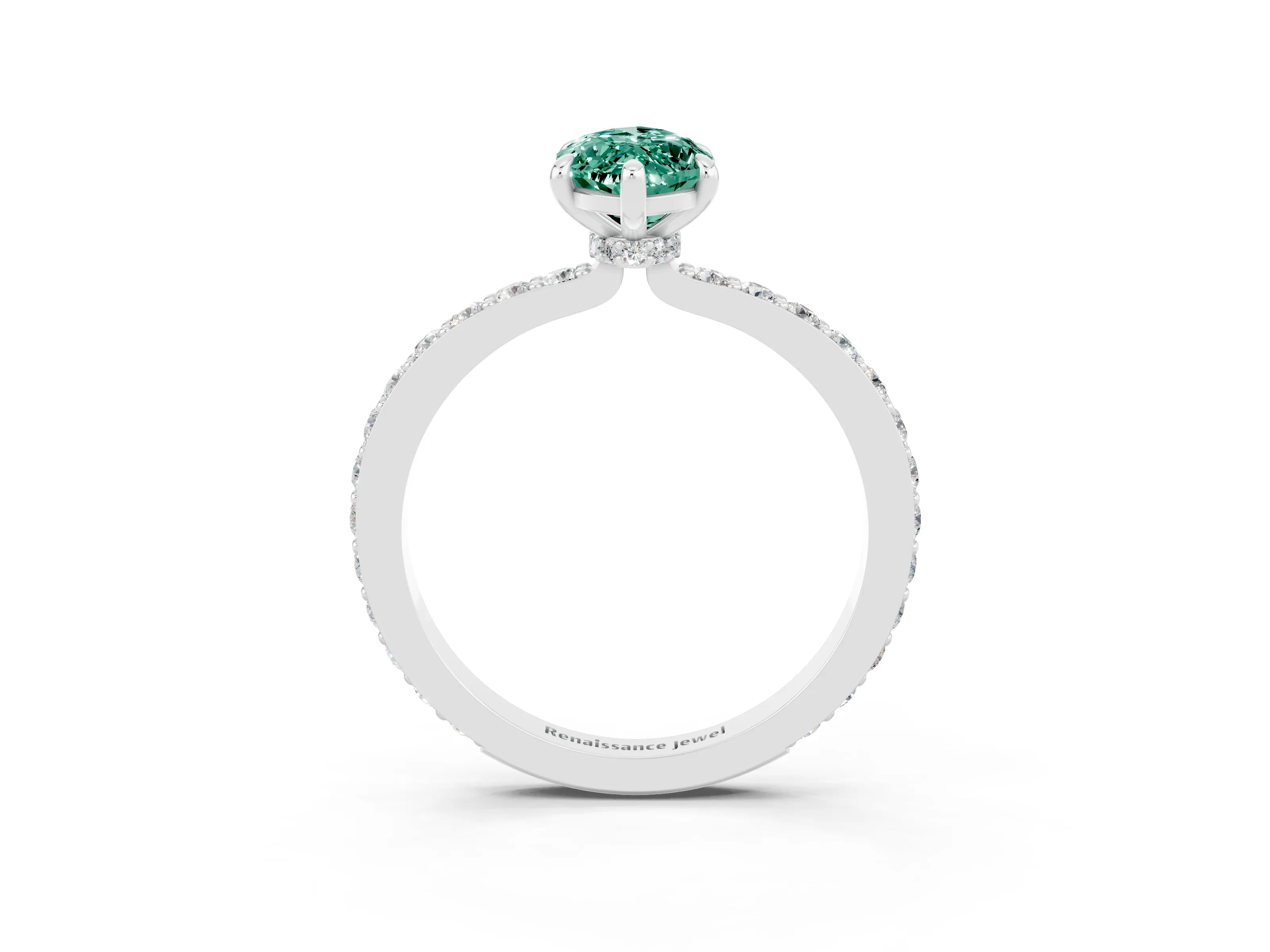 White gold Marquise Cut Green Sapphire Pavé Engagement Ring with Round  Accents and Prong Setting_27