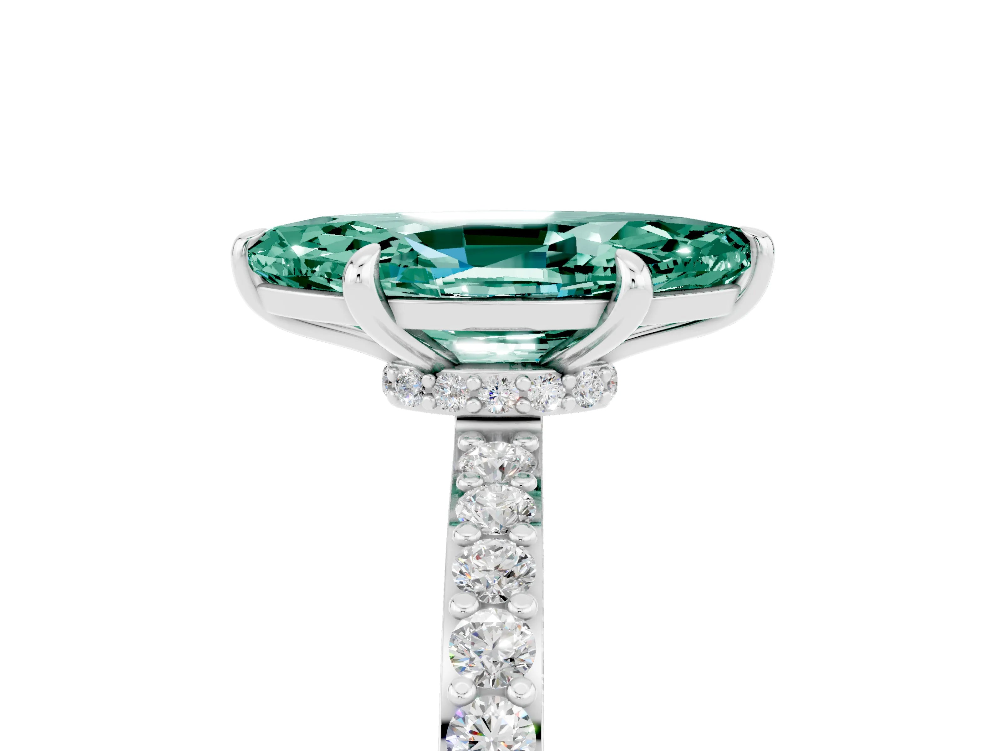 White gold Marquise Cut Green Sapphire Pavé Engagement Ring with Round  Accents and Prong Setting_29