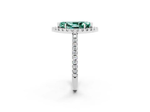 White gold Marquise Cut Green Sapphire Pavé Halo Ring with Four-Prong Setting_14