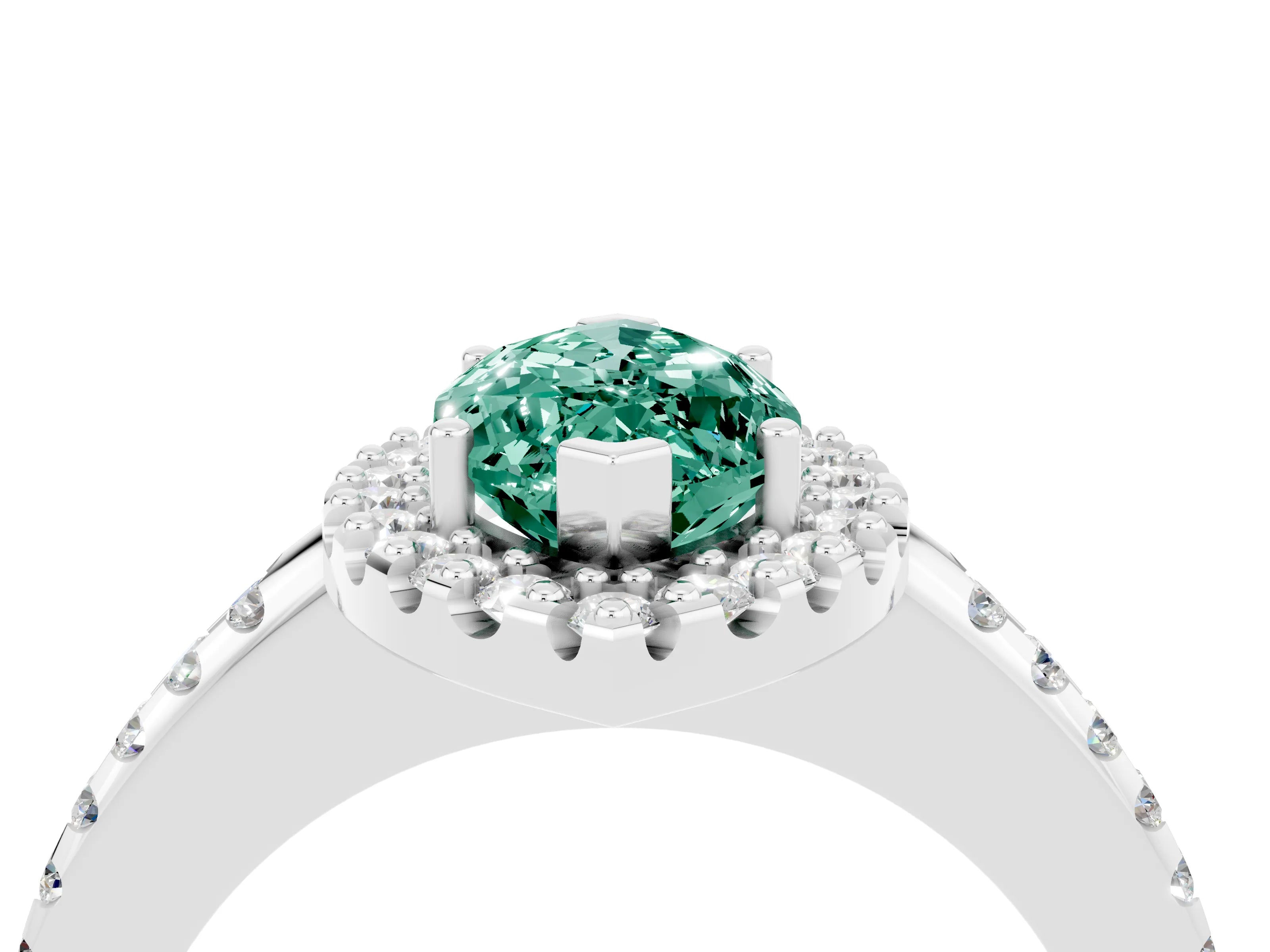 White gold Marquise Cut Green Sapphire Pavé Halo Ring with Four-Prong Setting_16