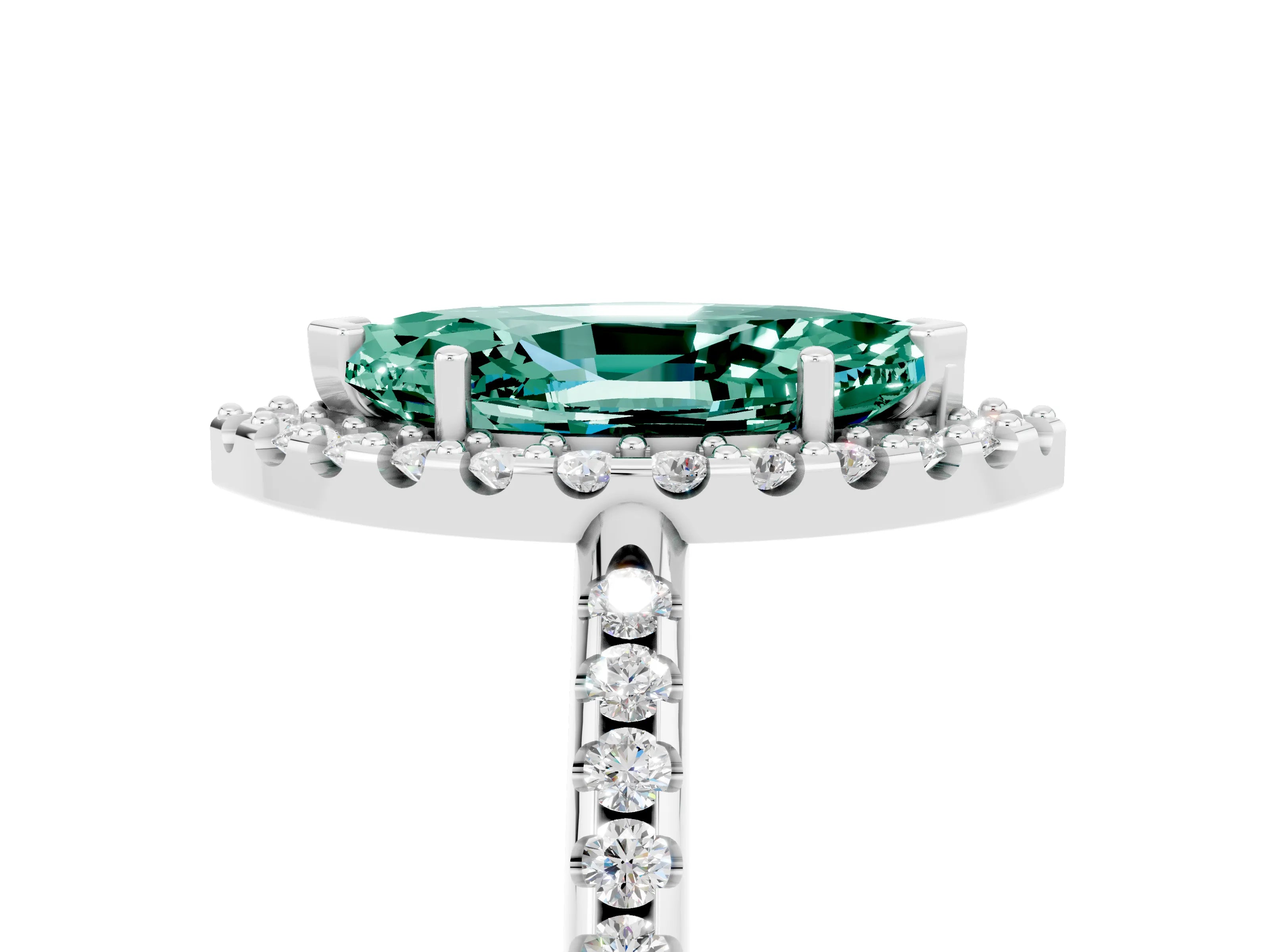 White gold Marquise Cut Green Sapphire Pavé Halo Ring with Four-Prong Setting_17
