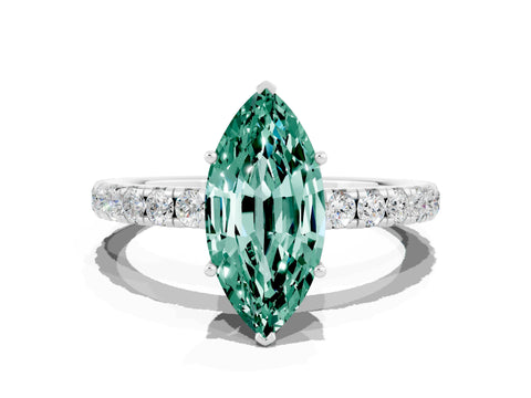 White gold Marquise Cut Green Sapphire Pavé Solitaire Engagement Ring with Four-Prong Setting_12