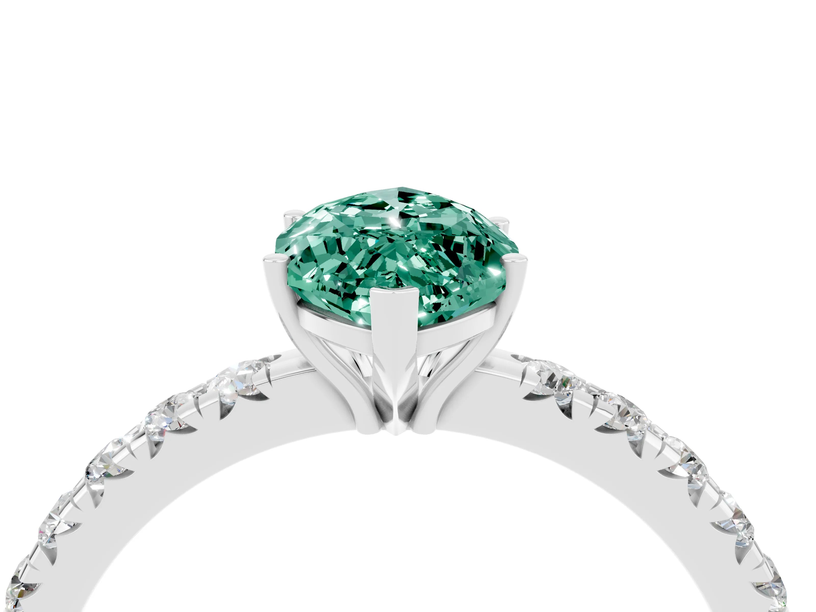 White gold Marquise Cut Green Sapphire Pavé Solitaire Engagement Ring with Four-Prong Setting_16
