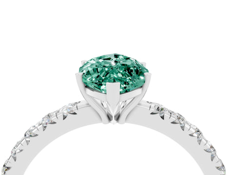 White gold Marquise Cut Green Sapphire Pavé Solitaire Engagement Ring with Four-Prong Setting_16