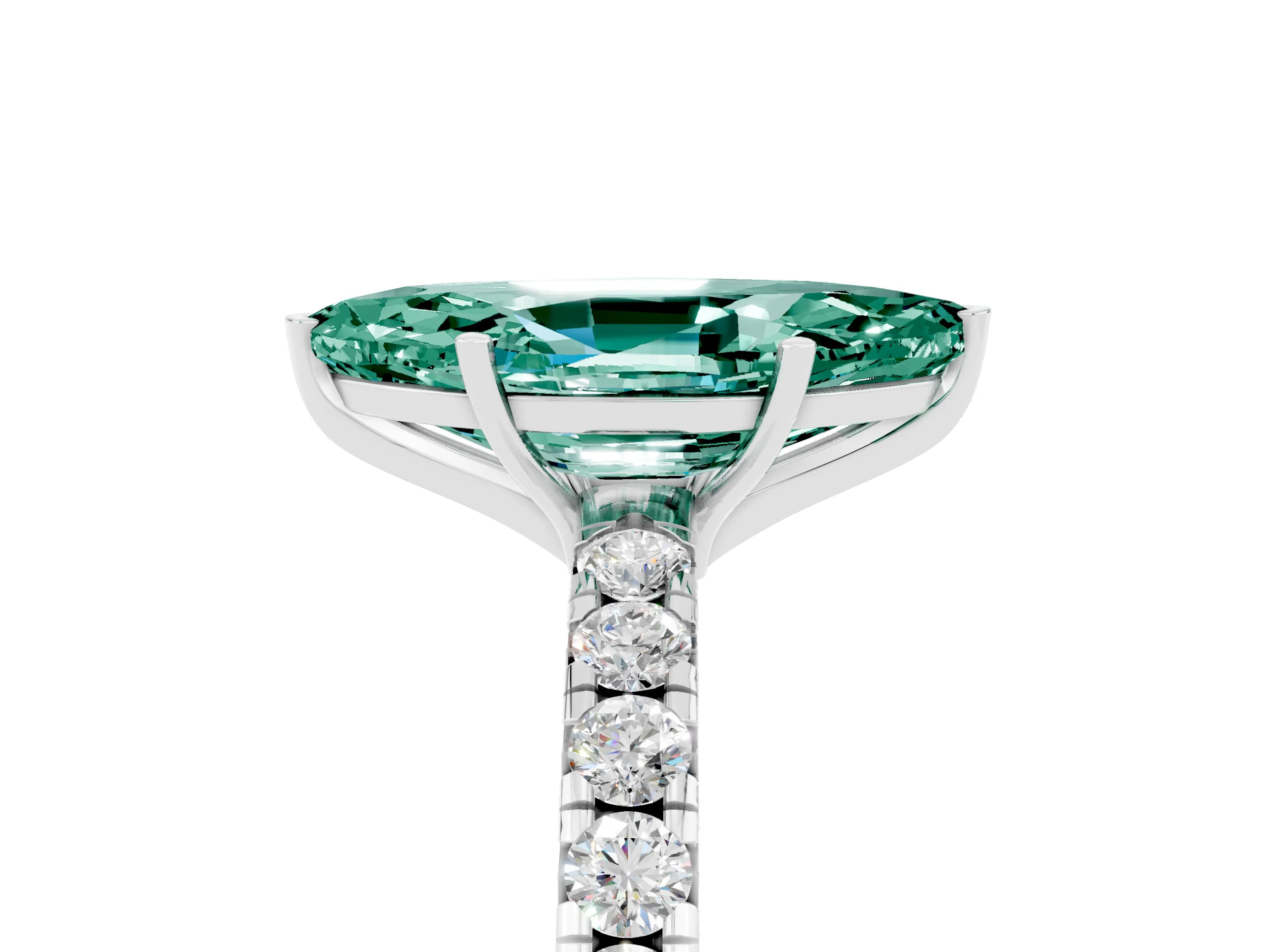 White gold Marquise Cut Green Sapphire Pavé Solitaire Engagement Ring with Four-Prong Setting_17