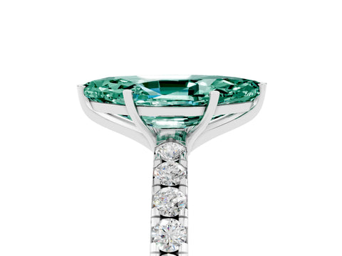 White gold Marquise Cut Green Sapphire Pavé Solitaire Engagement Ring with Four-Prong Setting_17