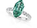 White gold Marquise Cut Green Sapphire Pavé Solitaire Ring with Round Band and Prong Setting_37