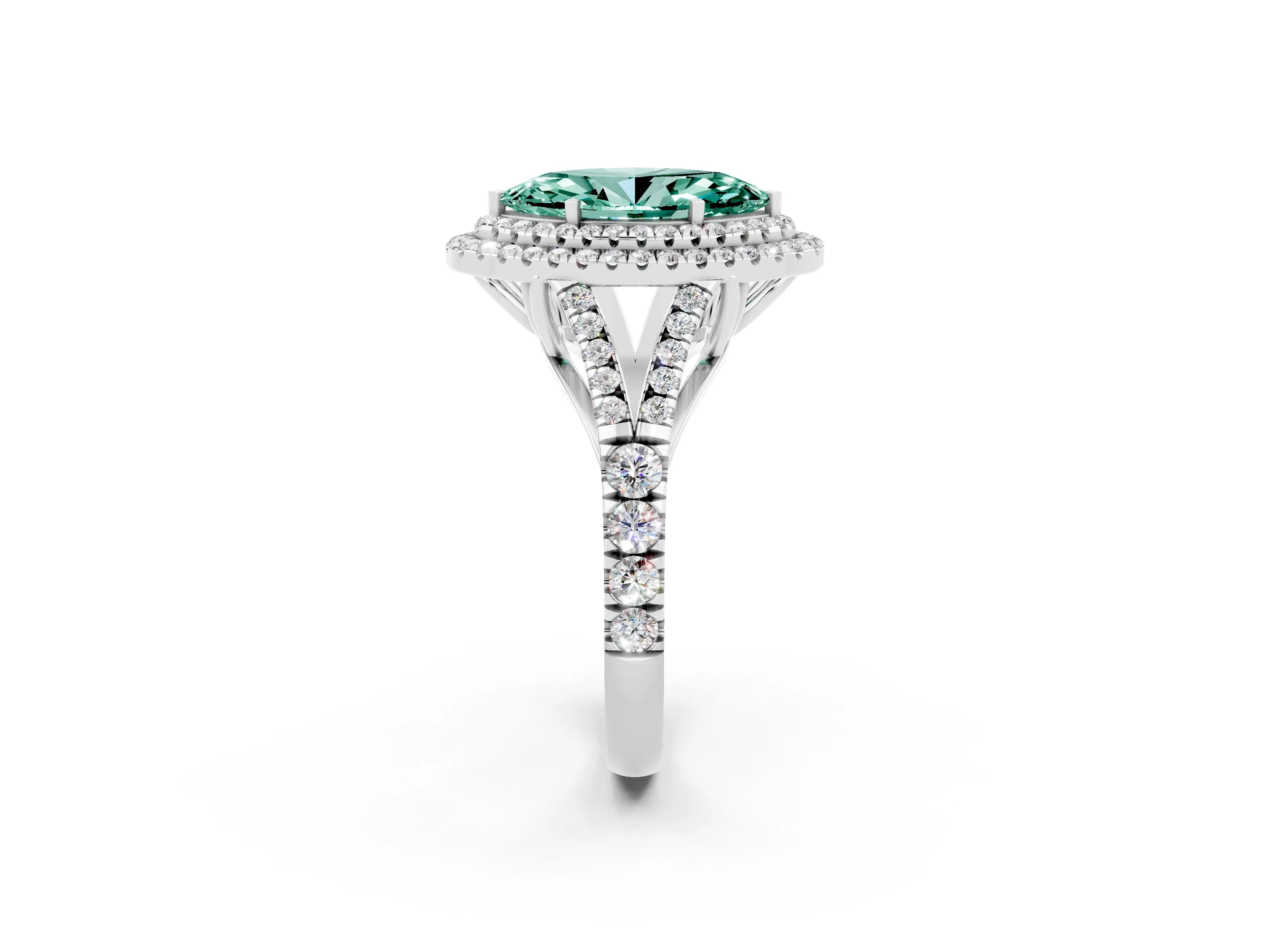 White gold Marquise Cut Green Sapphire Pavé Split Shank Double Halo Engagement Ring_2