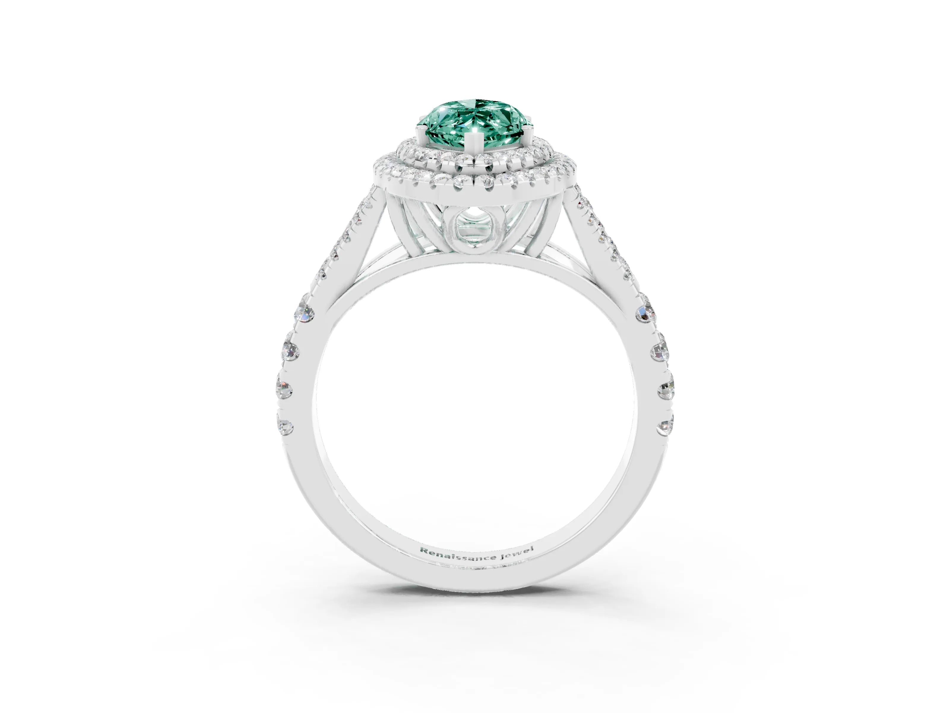 White gold Marquise Cut Green Sapphire Pavé Split Shank Double Halo Engagement Ring_3