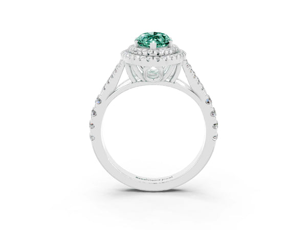 White gold Marquise Cut Green Sapphire Pavé Split Shank Double Halo Engagement Ring