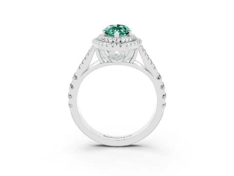 White gold Marquise Cut Green Sapphire Pavé Split Shank Double Halo Engagement Ring_3