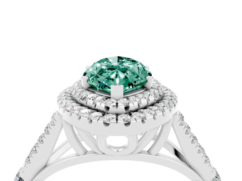 White gold Marquise Cut Green Sapphire Pavé Split Shank Double Halo Engagement Ring_4