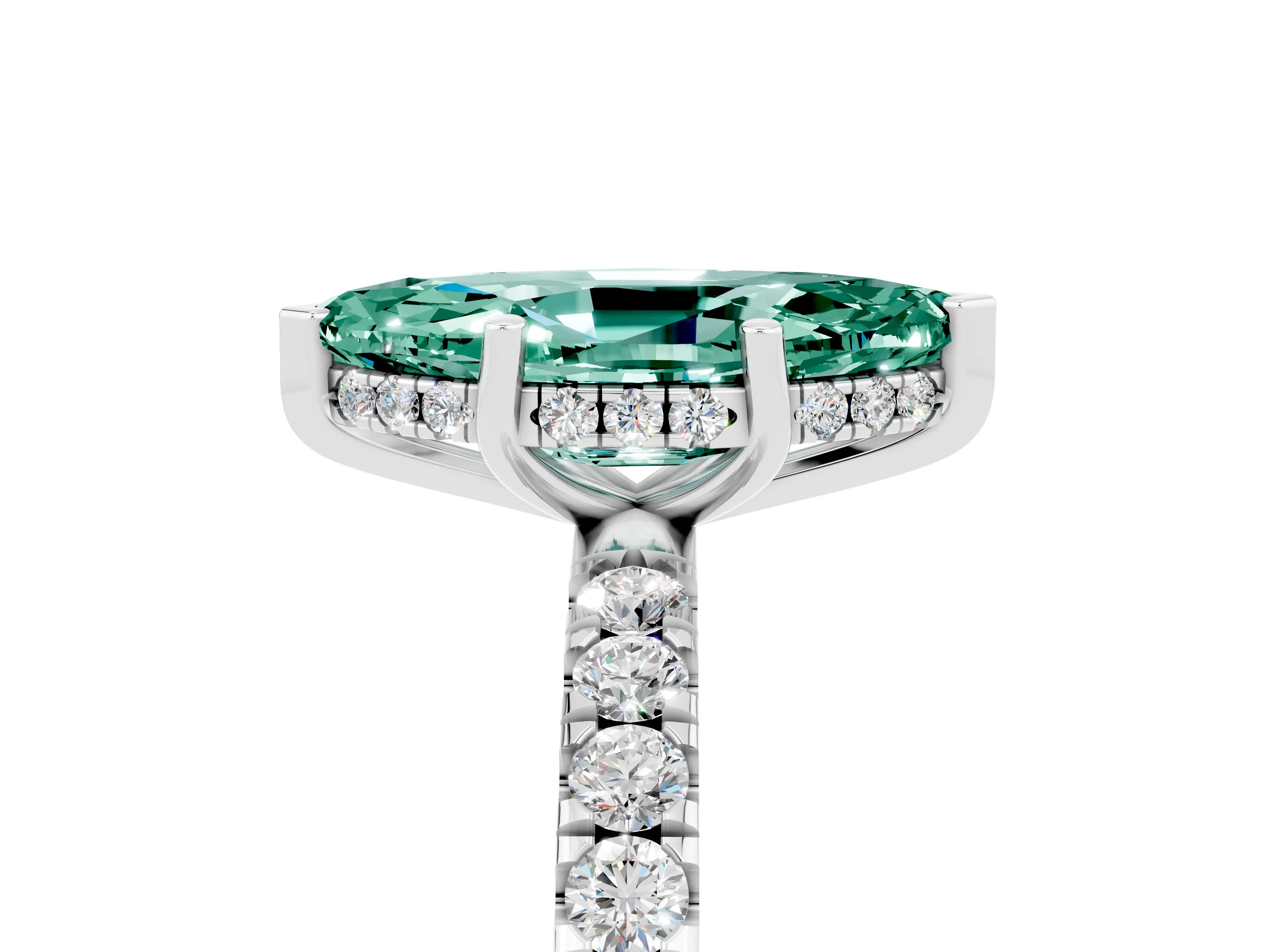 White gold Marquise Cut Green Sapphire Pave Band Solitaire Ring with Four-Prong Setting_17