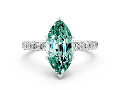 White gold Marquise Cut Green Sapphire Pave Band Solitaire Ring with Four-Prong Setting_24