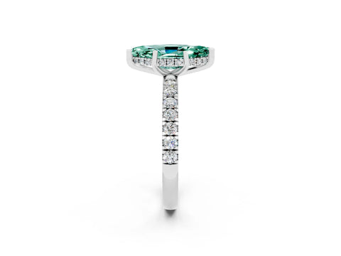 White gold Marquise Cut Green Sapphire Pave Band Solitaire Ring with Four-Prong Setting_26