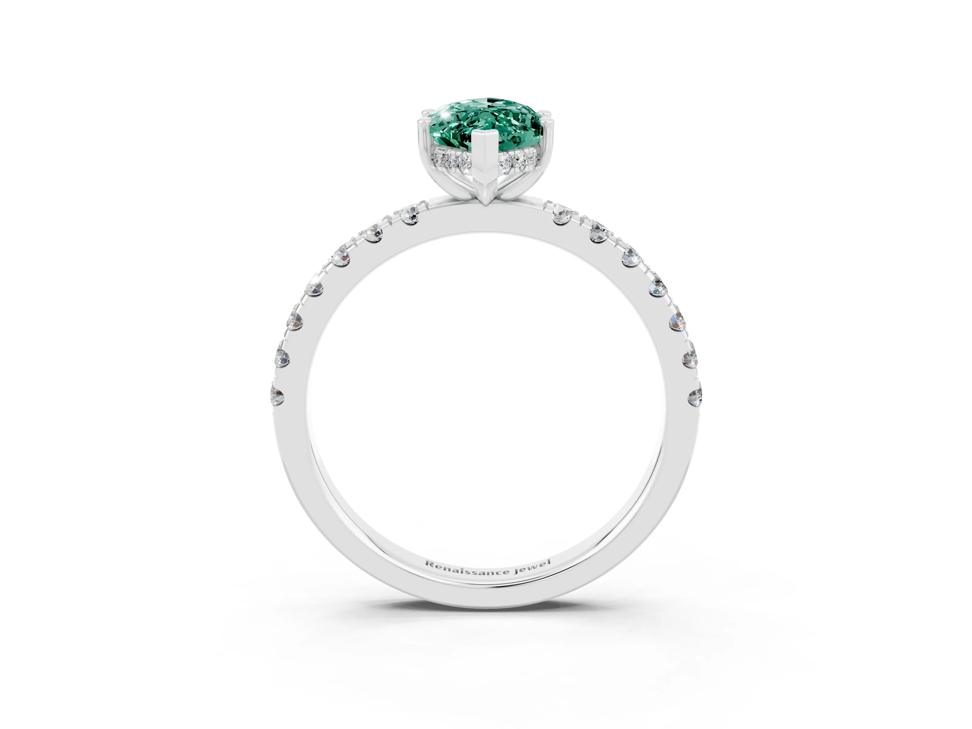 White gold Marquise Cut Green Sapphire Pave Band Solitaire Ring with Four-Prong Setting_27