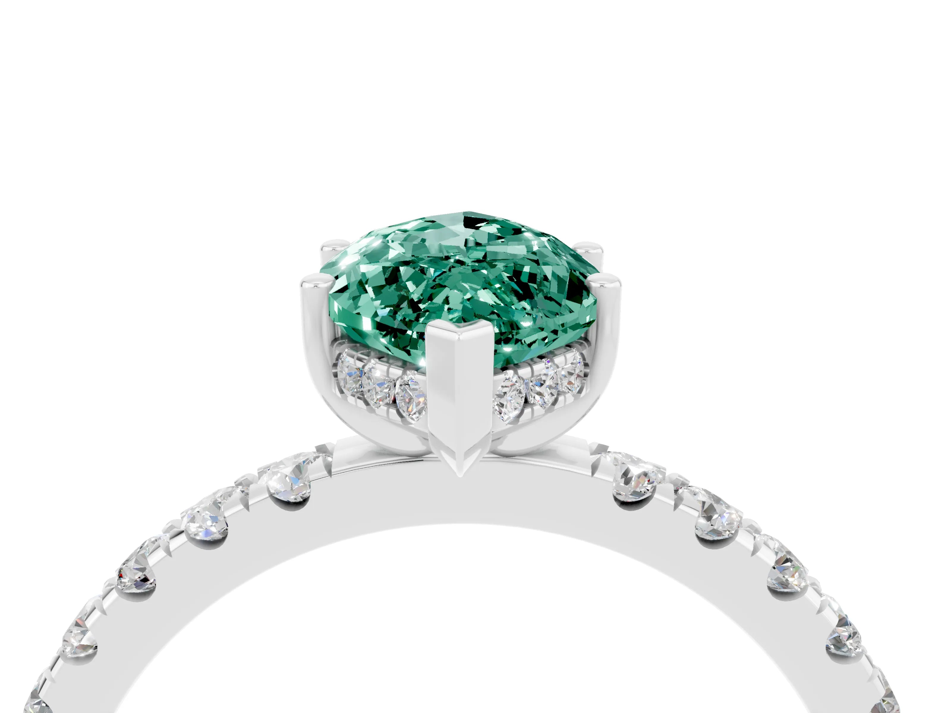 White gold Marquise Cut Green Sapphire Pave Band Solitaire Ring with Four-Prong Setting_28