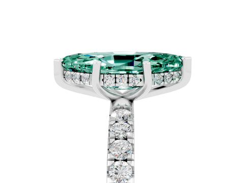 White gold Marquise Cut Green Sapphire Pave Band Solitaire Ring with Four-Prong Setting_29